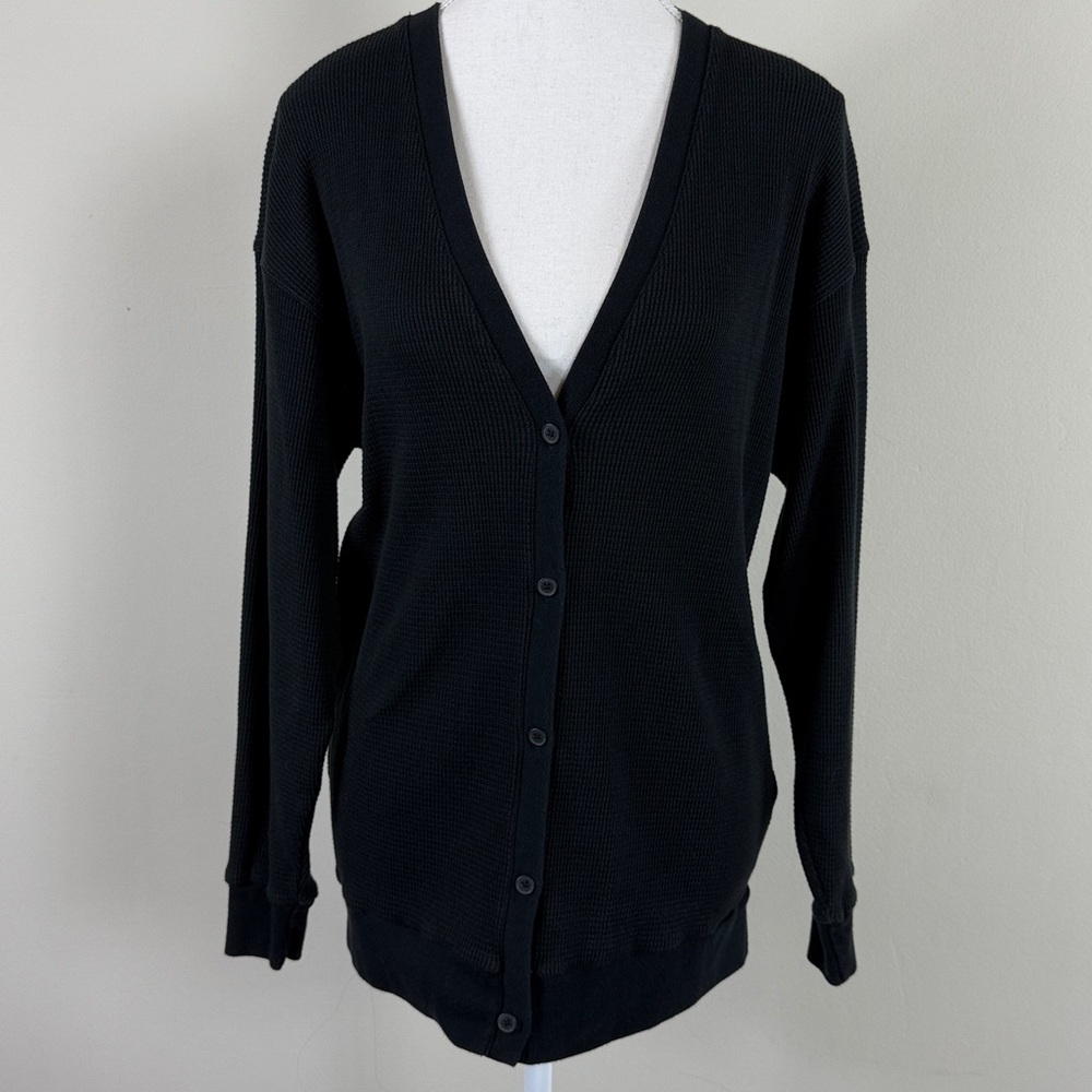 Babaton Waffle Knit Elongated‎ Cardigan in Black Size Small